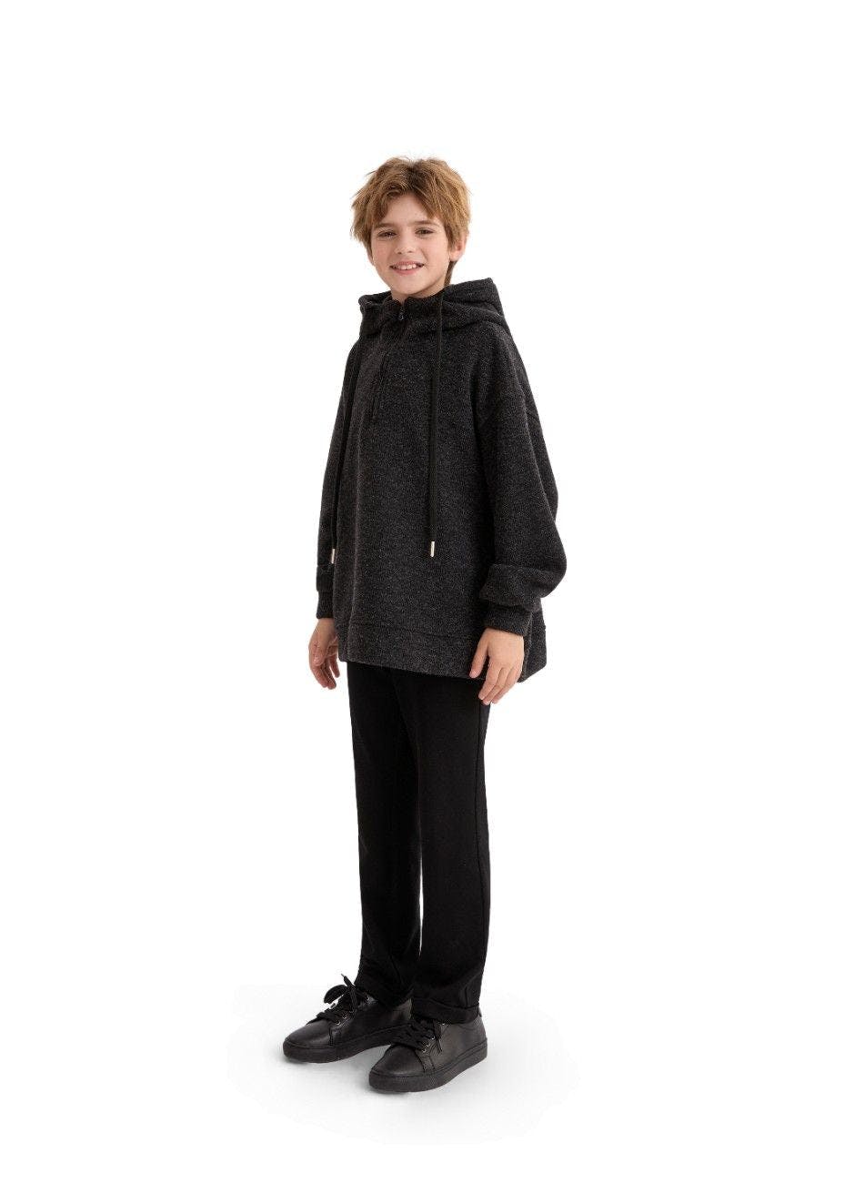 Dark Gray Half-Zip Hooded Sweatshirt