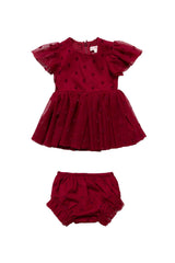 Baby Solange Dress Set in Burgundy Tulle